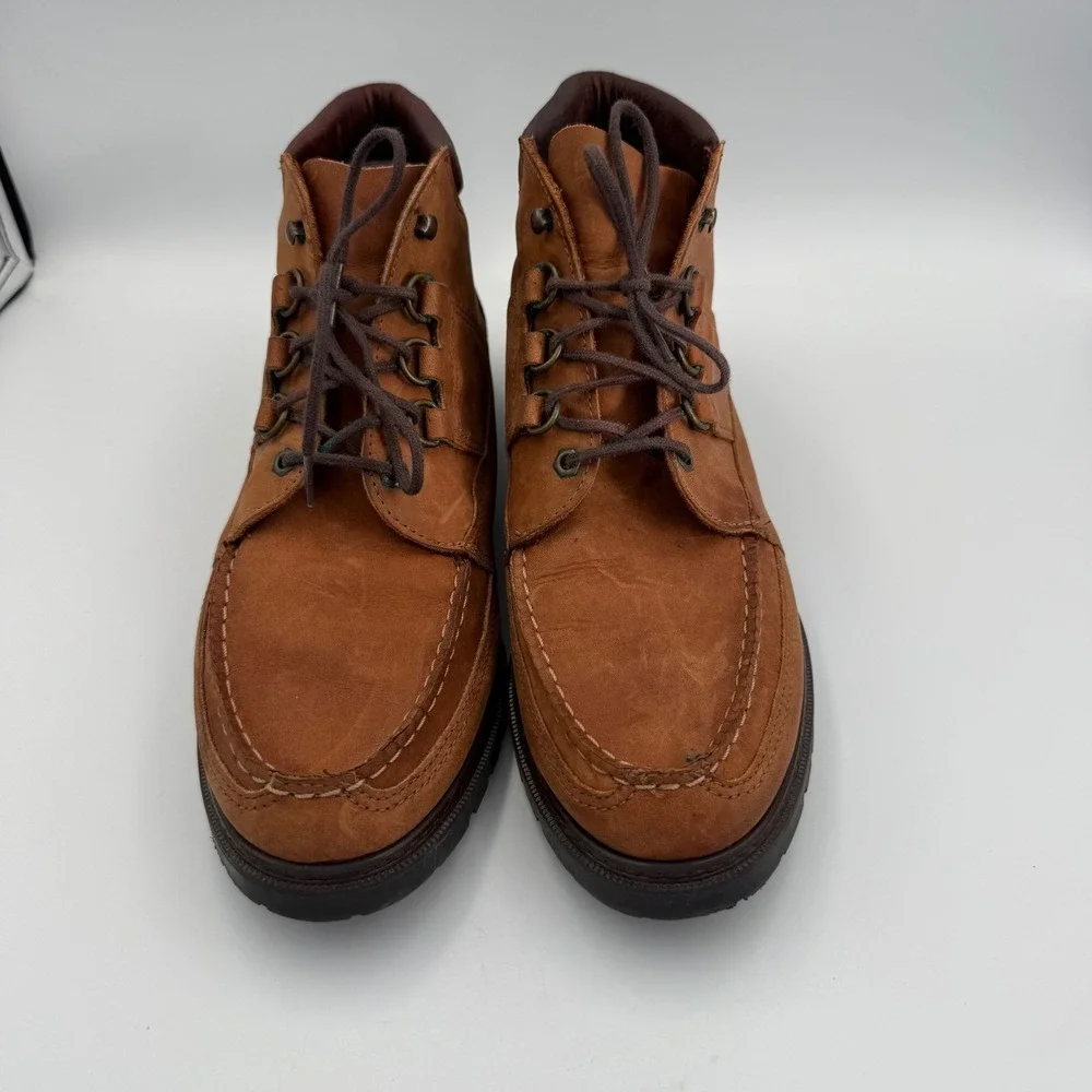 Easy Spirit Womens Vintage Tan Leather Moc Toe Lace Up Boots Made in USA 11B
